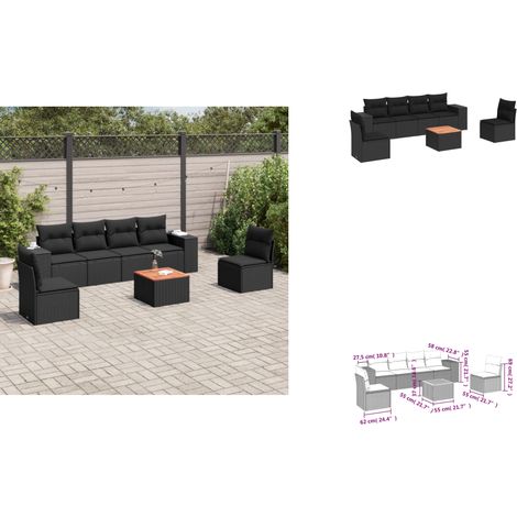 Salon de jardin 7 pcs avec coussins noir résine tressée - Salon De Jardin - Meuble Extérieur - Set Salon - Résine Tressée - Rotin Synthétique (1/3)