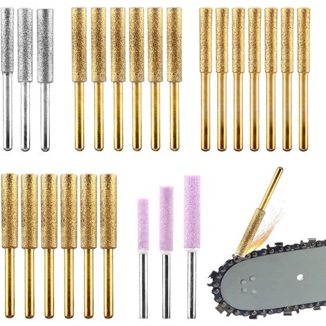 Diamant-Kettensägenschärfer 24 Stück/Set, titanbeschichtete Kettensägen-Schleifscheiben in 3 Größen, Schleifscheibe mit hoher Härte für Schmucksteine (Größe: 5/32 '', 3/16 '', 7/32 '') (1/5)