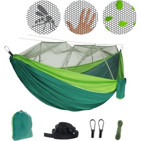 Amaca da campeggio con zanzariera, moschettoni e cinghie di fissaggio, portata 200 kg (260 x 140 cm), traspirante, ad asciugatura rapida, ideale per i viaggi. (1/5)