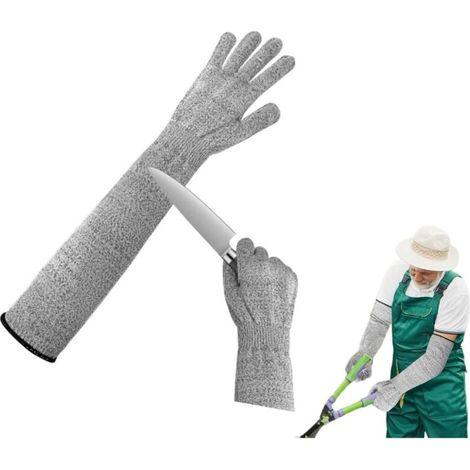 Gants de jardinage anti-coupures - Particulièrement adaptés à la cuisine, au travail du bois et au jardinage, longueur 50 cm - Gris (1/5)