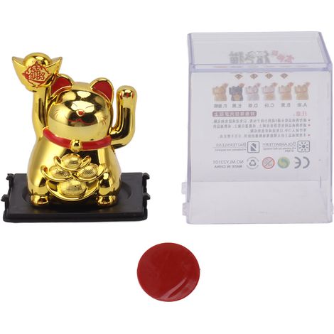 Chat Solaire 2in1 à Bras Mouvant - Chat Porte-Bonheur Doré pour Fortune et Accueil (1/5)