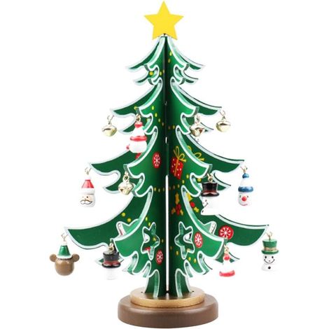 YMYNY Sapin de Noël en bois DIY Ensemble de sapin de Noël miniatures créatives décorations de festival fête sapin de Noël Décoration de table pour les vacances, festival, maison, bureau, décoration de (1/4)