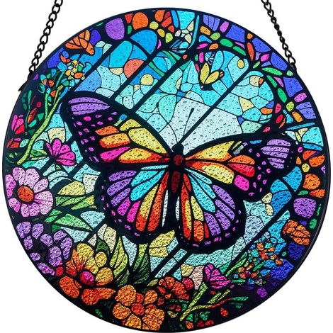 1 attrape-soleil papillon, vitrail décoratif intérieur, 30 cm, pour fenêtre, balcon, jardin ou chalet (1/5)