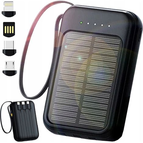 4-in-1 Solar-Powerbank 10000 mAh mit Kabeln und Taschenlampe (1/5)