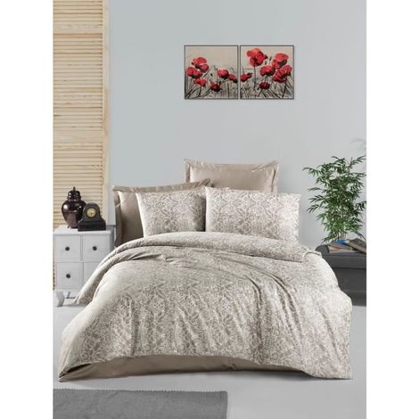 Bettwäsche - 1 Bettdeckenbezug 220 x 240 cm + 2 Kissenbezüge 60 x 60 cm - Satin 100% Baumwolle - Cappuccino