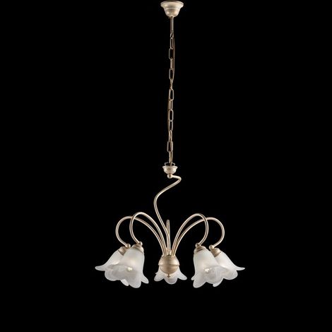 Araña de luces en hierro marfil oro sala de cinco luces 57x h46 cm