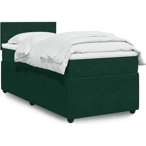 Boxspringbett mit Matratze Dunkelgrün 90x190 cm Samt