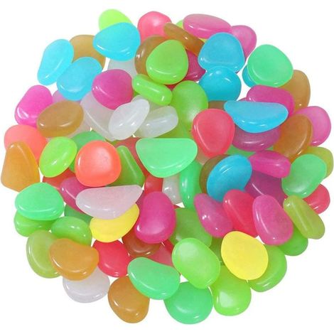 100 galets lumineux phosphorescents pour jardin, allées, terrasses, pelouses, jardins et aquariums. (1/5)