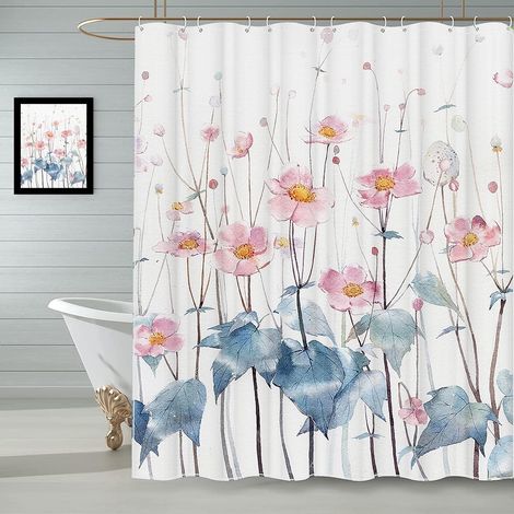 Filiyano-Rideau de douche rose à fleurs, anti-moisissure, imperméable et lavable. (1/5)