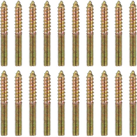 20 Pcs M6x50 Goujons À Double Tête, Vis À Bois Auto-Taraudeuses En Acier Au Carbone Pour Pieds De Meubles En Zinc Coloré (1/5)