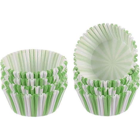 500 grün gestreifte Cupcakes mit farbig gestreiftem Pergamentpapier zur Dekoration von Partytorten. (1/5)