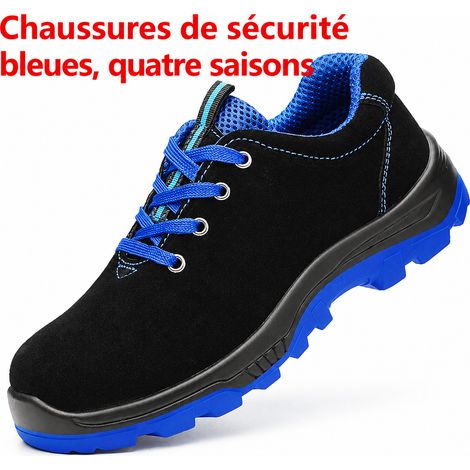 Chaussures de sécurité basses en cuir Modèle E bleu taille 46 avec embout acier et semelle PU anti-perforation 46 1,1 kg – Livraison gratuite