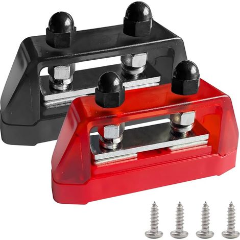 Kit de bornes de jonction de batterie à deux goujons 1/4", Ampper 2 goujons M6 pour barre de bus, bloc de jonction d'alimentation et de mise à la terre (avec couvercle, rouge et noir) (1/5)