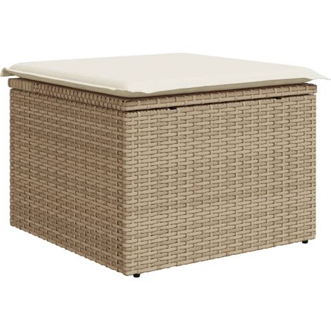 Tabouret de jardin, Pouf de jardin,Repose-pied avec coussin beige 55x55x37cm résine tressée CFW97193 (1/5)