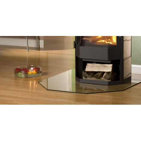 FireFix Bodenplatte Glas 120 x 100 cm Sechseck Funkenschutzplatte Funkenschutzplatte