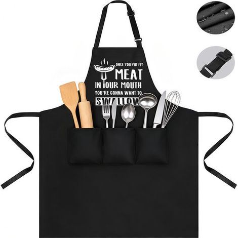 Grembiule da barbecue per uomo, grembiule da cucina per uomo, grembiule da cucina con 3 tasche, grembiule da cucina regolabile, copertura protettiva impermeabile, ottimo regalo per (1/5)