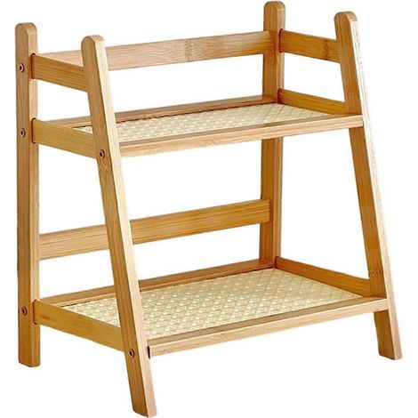 Étagère de rangement en bois à 2 niveaux, présentoir de bureau multifonctionnel, support pour fournitures de bureau, cuisine, chambre ou bureau. (1/5)