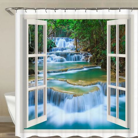 3D-gedruckter Duschvorhang, Waldmotiv, 180 x 200 cm, wasserdicht und waschbar, mit Haken.