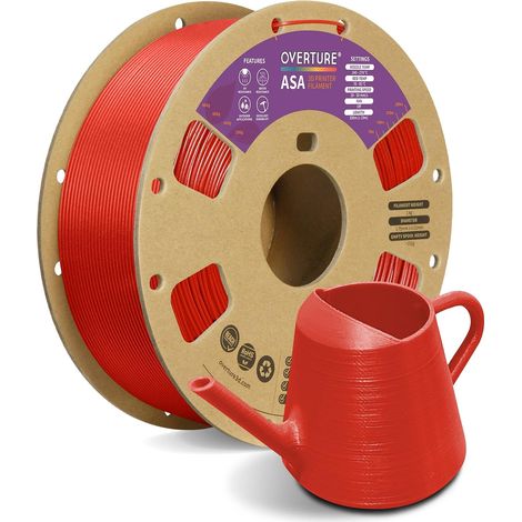 ASA Filament 1.75mm 1KG Bobine Imprimante 3D(Rouge Diamant) ASA pour FDM, Résistance UV et intempéries, Vicat 106.2°C, Buse 240-270°C, Plateau 70-95°C, Ventilateur éteint, 30-50mm/s (1/5)