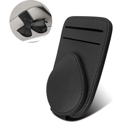 Étui à lunettes de soleil pour voiture, clip à lunettes en cuir noir, organisateur de visière, accessoires de visière pour homme, femme et fille (1/5)