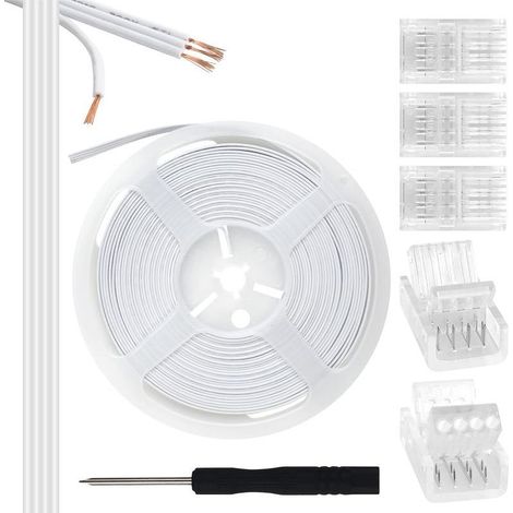 Kit de Connecteur de Bande LED RGB 4 Broches 10 mm, 5 Packs de Connecteurs de Bande de Cristal avec Tournevis et Câble de 10 m Pour Bande Lumineuse LED 10 mm RGB 5050 2835 (1/5)