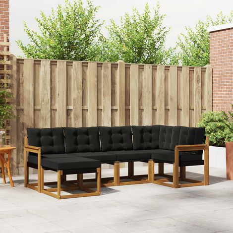 Outdoor-Sofagarnitur mit Kissen 6 pcs Natürlich und Schwarz (1/5)