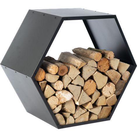 Westmann – Étagère à bois de cheminée en acier noir 88x45x77 cm – Construction moderne en acier revêtu – Résistante à la corrosion – Design nid d'abeille (1/5)