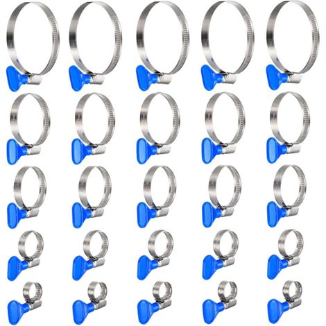 Lot de 25 colliers de serrage en acier inoxydable avec écrou à ailettes, colliers de serrage réglables pour tuyau, maison, gaz, piscine (10-70 mm) (1/5)