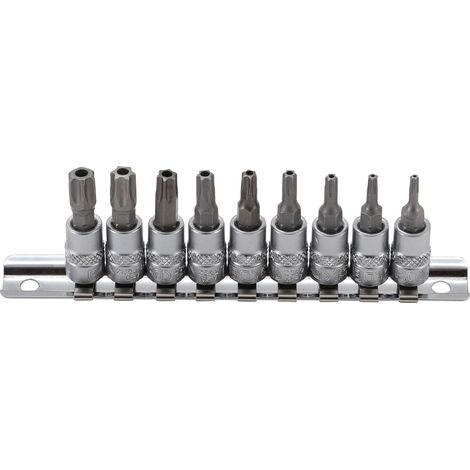 BGS Bit-Einsatz-Satz Antrieb Innenvierkant 6,3 mm (1/4") T-Profil (für TX) mit Bohrung T10 - T50 9-tlg. (1/2)