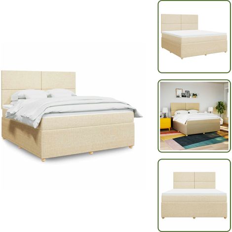 Cama con cabecero ajustable - vidaXL Cama box spring con colchón tela color crema 180x200 cm - Colchón ensacado