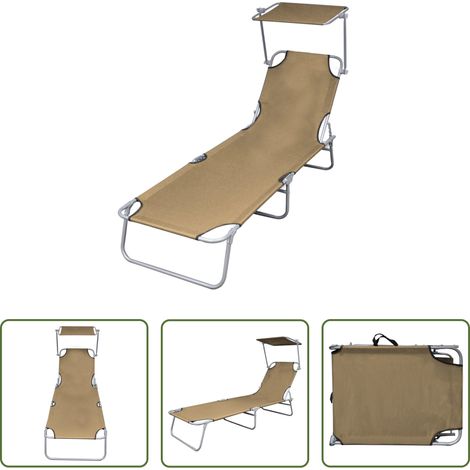 Sonnenliege - Sonnenliege Klappbar mit Sonnenschutz Stahl Taupe (1/5)