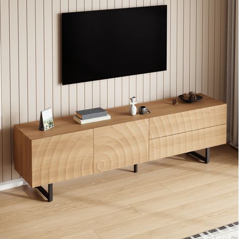 Mueble TV 180 x 38 x 51,5 cm natural con 2 cajones y puertas sin tiradores (1/5)