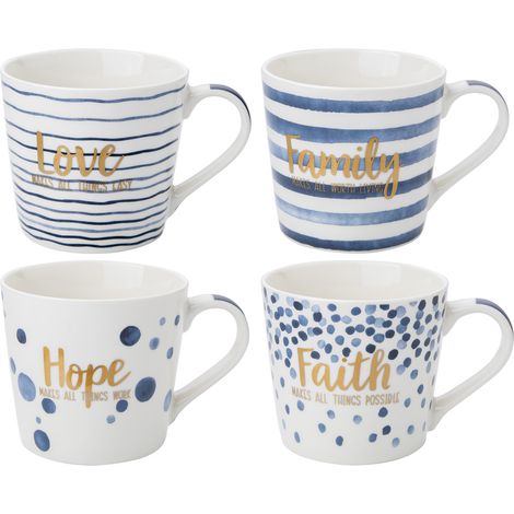 Tazza Florina Sara in porcellana blu da 400 ml con decorazioni miste.