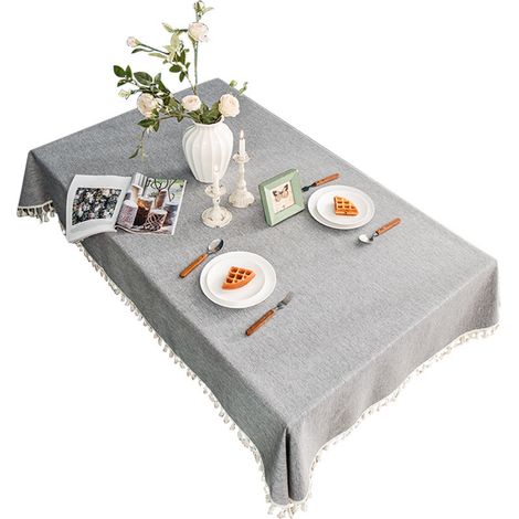 Nappe à franges imperméable et résistante à l'huile en coton et lin, décorative, rectangulaire, grise (1/5)