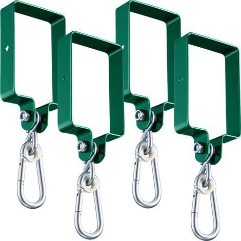 Ensemble de 4 accessoires métalliques pour balançoire comprenant des mousquetons, des supports et un kit de fixation pour balançoire à fixer sur une poutre en bois de 10 x 15 cm (vert). (1/5)