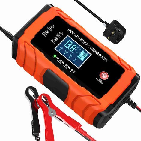 Ortviai Chargeur Intelligent pour Batterie 12 V / 24 V – Chargeur de Dépannage et Entretien avec Compensation Thermique, Câble UK (1/5)