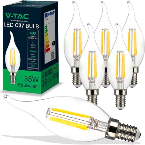 6x Ampoules LED Filament Flamme Bougie E14-4W (équivalent à 35W) 400 Lumen - 3000K Blanc Chaud - Ouverture du faisceau lumineux 180° - Ampoule Efficacité Maximale et Économie d'Énergie (1/5)