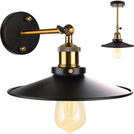 Vintage Applique murale, Applique Murale Industrille en Métal, 240° réglable Retro Lampe Murale Luminaire Murale pour Salon Chambre Couloir Loft Café Bar, 21cm, Noir (ampoule non compris) (1/5)