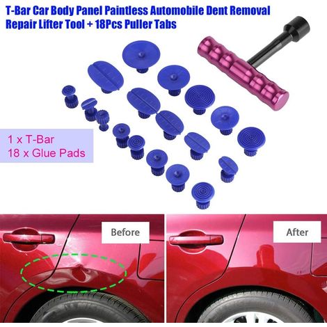 Outils de réparation de Dent de carrosserie de Voiture à poignée en T, Kits de réparation de Retrait de Dent d'automobile sans Peinture avec languettes d'extracteur de (1/4)