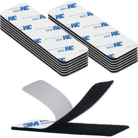 Scratch Autocollant Double Face, Bande Agrippantes Adhésives Extra Fort 20 pièces Rectangle Adhésif Double Face Noir Puissant Réutilisable 3 x 10cm (1/5)