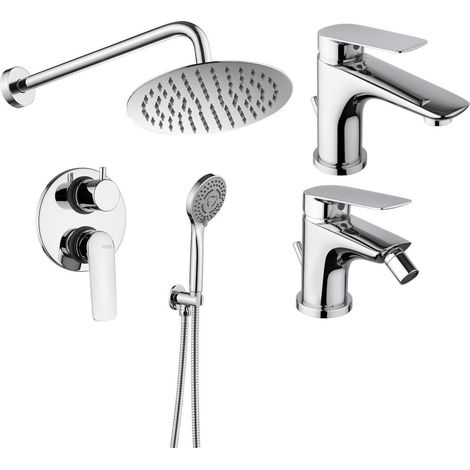 Set rubinetteria con miscelatore lavabo, bidet e kit doccia in colore cromo Piralla Lago KITLAGO7CR (1/5)