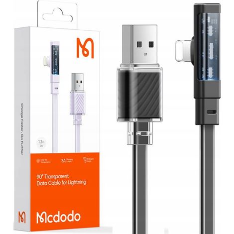 Cable USB Lightning plano en ángulo Mcdodo de 36 W para iPhone 12, 13 y 14, negro, 1 m (1/5)