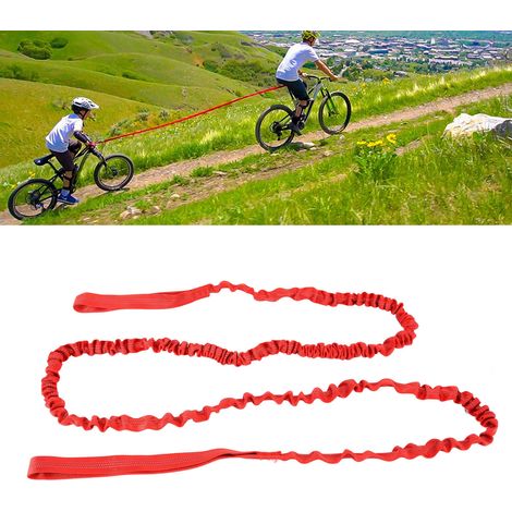 Corde de remorquage pour vélo en nylon, réglable, robuste et portable, avec élastique de traction pour le cyclisme en extérieur (rouge) (1/5)