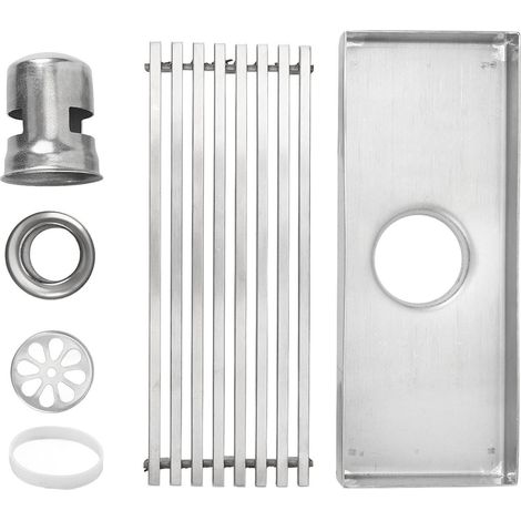 Caniveau de douche linéaire rectangulaire en acier inoxydable anti-odeurs pour salle de bain ou balcon, avec trou central (1/5)