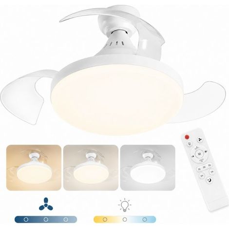 Ventilatore da Soffitto con Luce LED E27 22W 3 Velocità Timer e Telecomando (1/5)