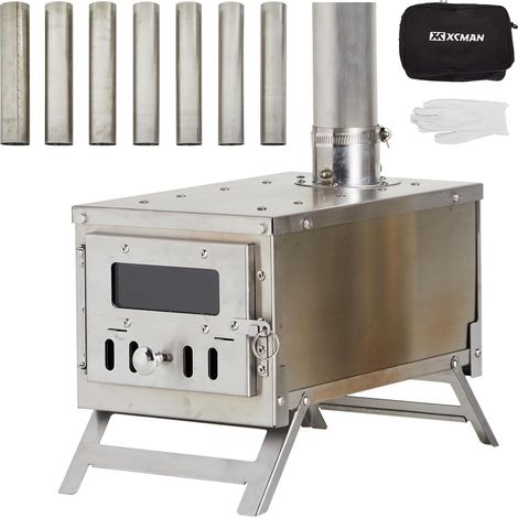 Camping Wood Stove Hiking Stove Small Portable Wood Stove for Tents, Ice Fishing Tent and Camping Precision Stainless Steel Construction with Hose (1/5)