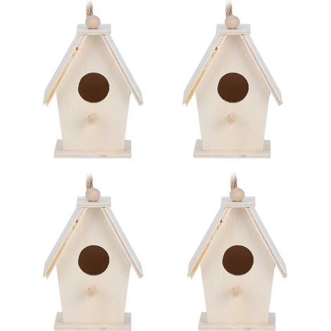 Ensemble de 4 nichoirs et cages à oiseaux suspendus en bois, innovants et décoratifs pour le jardin et la cour. (1/5)