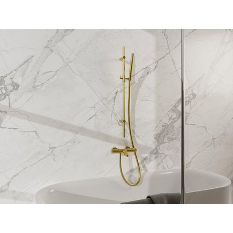 Fortifura Calvi Mitigeur baignoire - avec barre curseur - douchette stick - flexible lisse - Laiton brossé PVD (1/5)