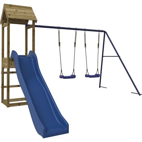 Aire de jeux d'extérieur balançoires toboggan portiques robuste jeux jardin 308 x 315 x 194 cm bois de pin imprégné (1/5)