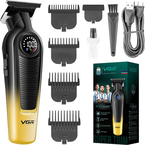 Cordless Finishing Clipper for Men, Gold Men's Beard Trimmer with 7000 RPM Turbocharger, Titanium Coated Ceramic Blade, LED Display and USB Charging (1/5)